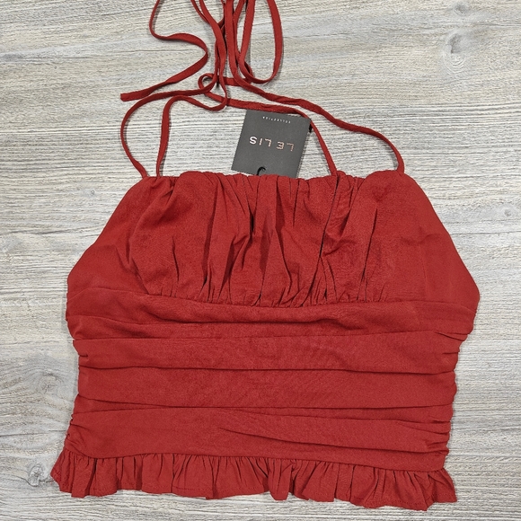 Le Lis Collection Crop Self-Tie Strap Sleeveless Shirt Ruched Medium - Picture 5 of 9